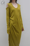 marc le bihan off shoulder pleated dress 2849 E23 ANIS
